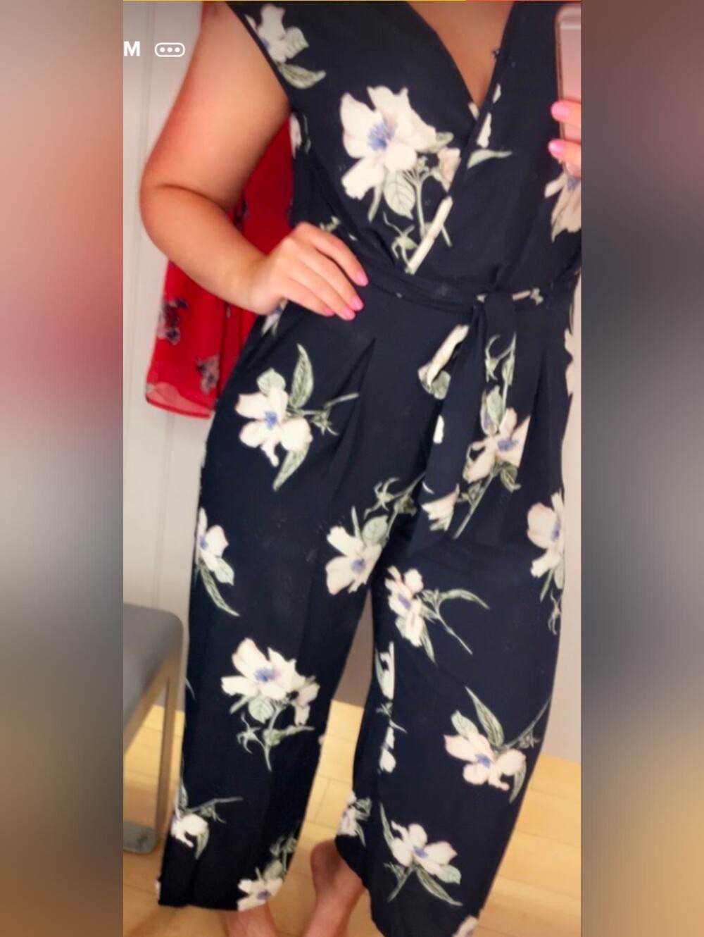 Navy Floral Wrap Jumpsuit